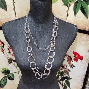 ART DECO STYLE SILVER TONE CIRCLE NECKLACE